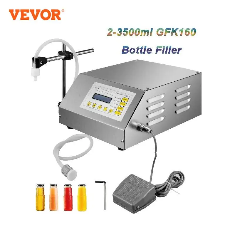

VEVOR 5-3500 ml Pneumatic Liquid Filling Machine GFK 160 Digital Control Water Drink Perfume Juice Beer Automatic Bottle Filler