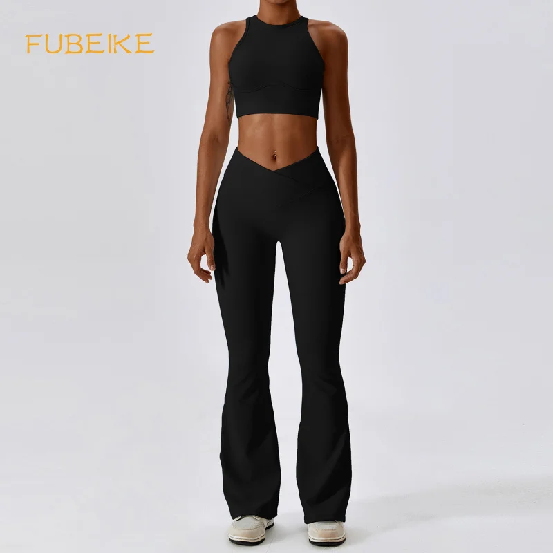 FUBEIKE комплект из 2 предметов бесшовный топ для фитнеса женские брюки модные