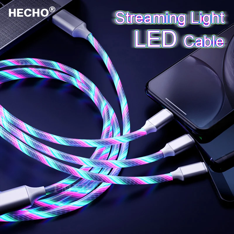 

Glowing Cable LED light Micro USB Type C Cable 3A Fast Charging For Samsung iPhone Xiaomi Phone Flowing Streamer USB C Data Cord