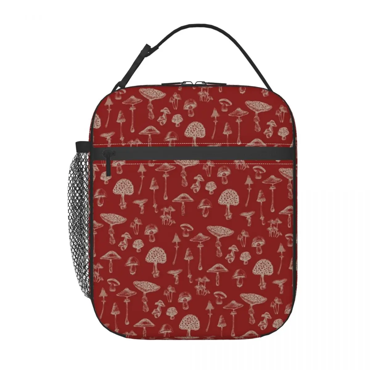 

Various Mushrooms Lunch Bag with Handle Magic Mushroom Print Car Mesh Pocket Cooler Bag Zipper Food Modern Thermal Bag