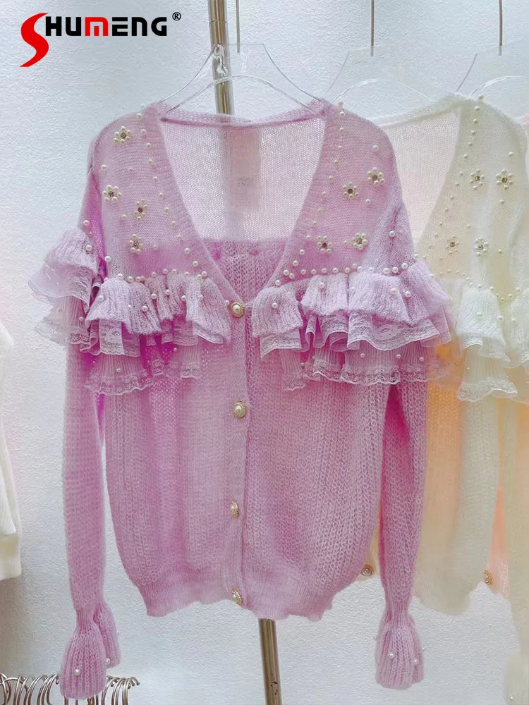 Women Autumn Fashion Fairy Elegant Knitted Cardigan Coat Ladies New Korean Sweet Beads Ruffled Stitching Loose Slimming Sweater
Women Autumn Fashion Fairy Elegant Knitted Cardigan Coat Ladies New Korean Sweet Beads Ruffled Stitching Loose Slimming Sweater