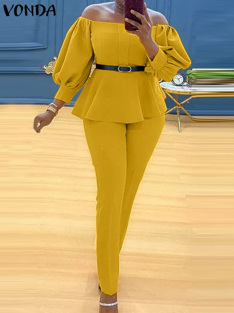VONDA Elegant Women Matching Sets 2022 Summer 3/4 Sleeve Ruffled Off Shoulder Tops Tunic Long Trousers Suit Pants Streetwear
VONDA Elegant Women Matching Sets 2022 Summer 3/4 Sleeve Ruffled Off Shoulder Tops Tunic Long Trousers Suit Pants Streetwear