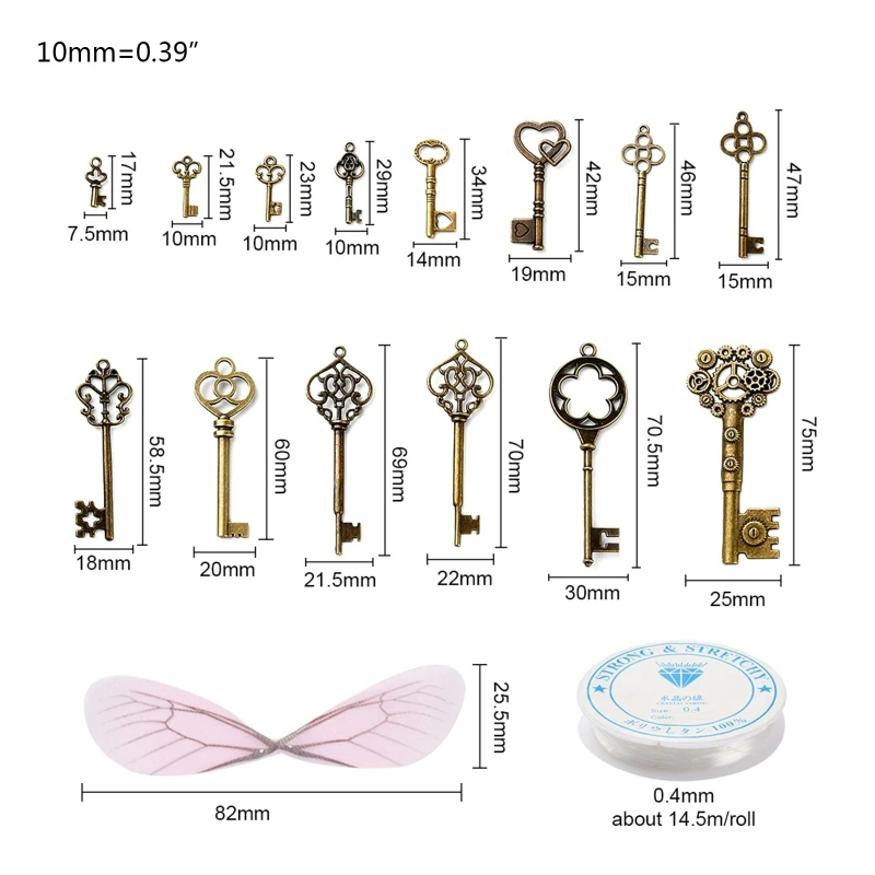 Key Pendant Jewelry Accessories Set Including 30 Pcs Butterfly Wings 28 Pcs Alloy Key Pendants and 2 Roll Lines 
Key Pendant Jewelry Accessories Set Including 30 Pcs Butterfly Wings 28 Pcs Alloy Key Pendants and 2 Roll Lines