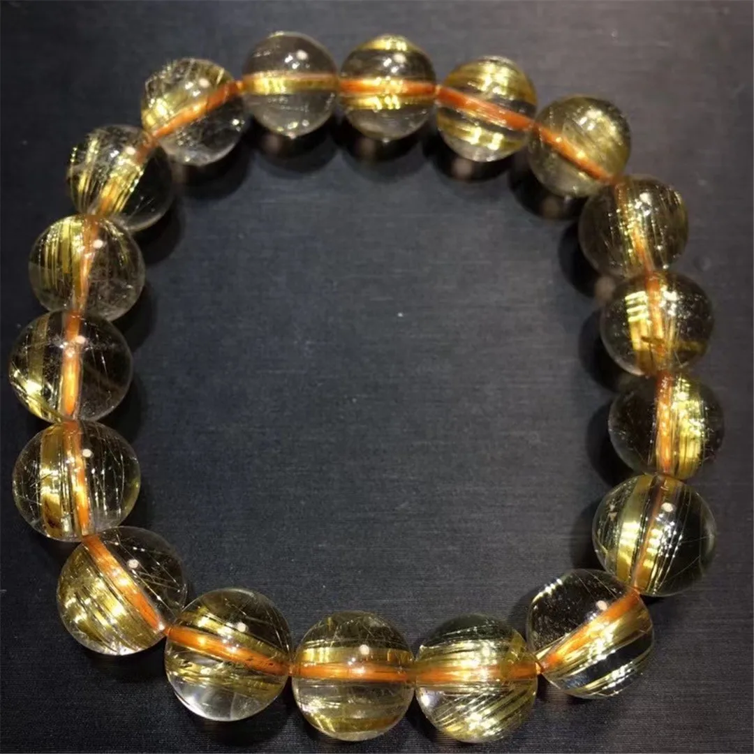 

10mm Natural Gold Hair Rutilated Quartz Bracelet Jewelry For Woman Lady Man Wealth Luck Gift Crystal Round Beads Strands AAAAA