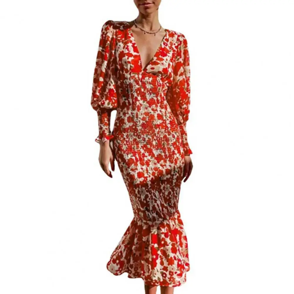 Dress Prom Banquet Dress Elegant Floral Print Lantern Sleeve Deep V-neck Evening Dress With Elastic Waist Ruffle vestidos
Dress Prom Banquet Dress Elegant Floral Print Lantern Sleeve Deep V-neck Evening Dress With Elastic Waist Ruffle vestidos