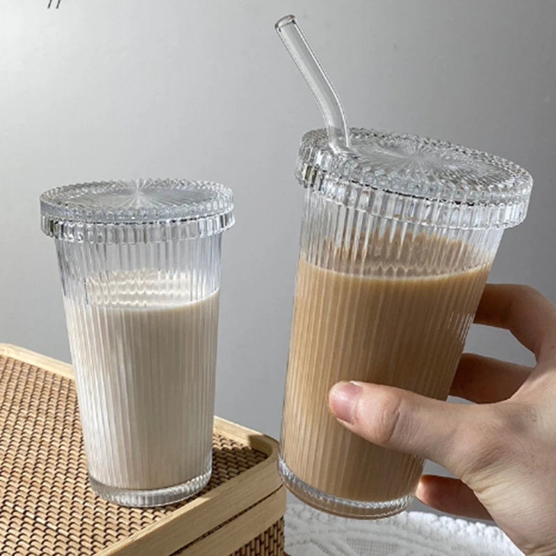 Simple Stripe Glass Cup With Lid and Straw Transparent Glass Cup Tea Cup Juice Glass ice Coffee Mug Milk Mocha Cup Breakfast Mug
Simple Stripe Glass Cup With Lid and Straw Transparent Glass Cup Tea Cup Juice Glass ice Coffee Mug Milk Mocha Cup Breakfast Mug