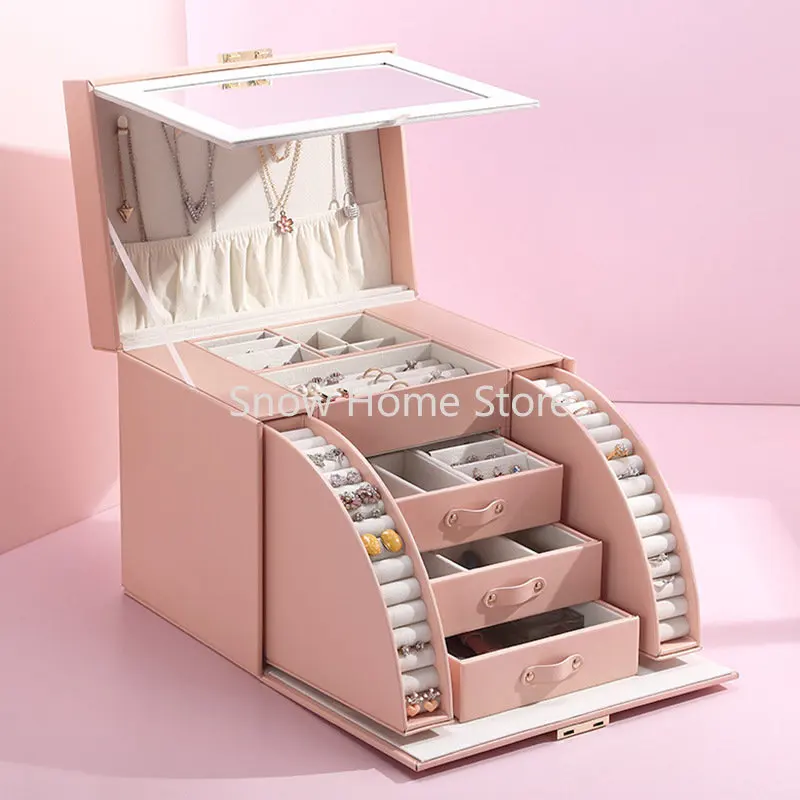 Large-capacity Multi-layer Jewelry Storage Box Pink Lock Leather Jewelry Box Portable Mirror Large Jewelry Box
Large-capacity Multi-layer Jewelry Storage Box Pink Lock Leather Jewelry Box Portable Mirror Large Jewelry Box