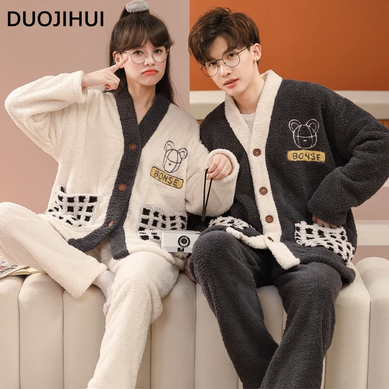 DUOJIHUI Sleepwear Couple Winter Plush Long Sleeved Pants Fashion Cute Cartoon Pockets Can Be Outworn Two Piece Set Men Women's
DUOJIHUI Sleepwear Couple Winter Plush Long Sleeved Pants Fashion Cute Cartoon Pockets Can Be Outworn Two Piece Set Men Women's