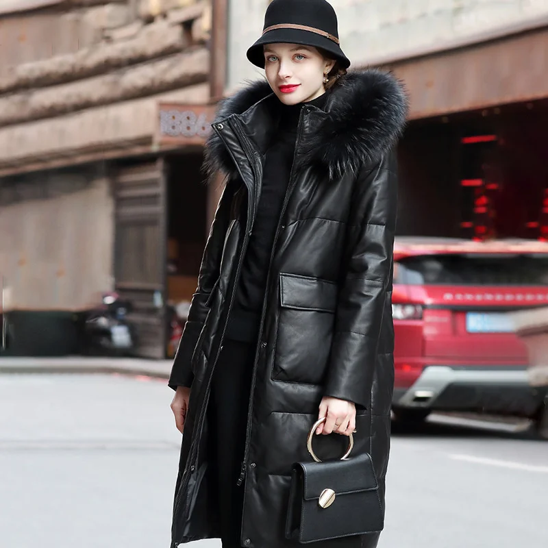 Down Jacket Leather Women's Winter Warm Raccoon Fur Collar Sheepskin Leather Coat Simple Long Style Genuine Leather
Down Jacket Leather Women's Winter Warm Raccoon Fur Collar Sheepskin Leather Coat Simple Long Style Genuine Leather
