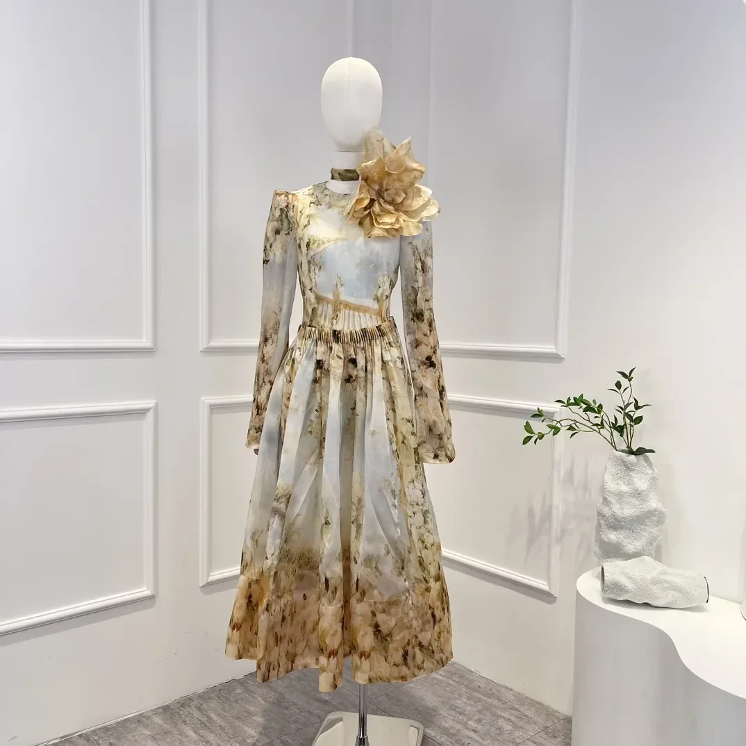 Silk New 2023 High Quality Graceful Floral Print Vintage Three-dimensional Flower Decoration Long Sleeve Waist Woman Midi Dress
Silk New 2023 High Quality Graceful Floral Print Vintage Three-dimensional Flower Decoration Long Sleeve Waist Woman Midi Dress