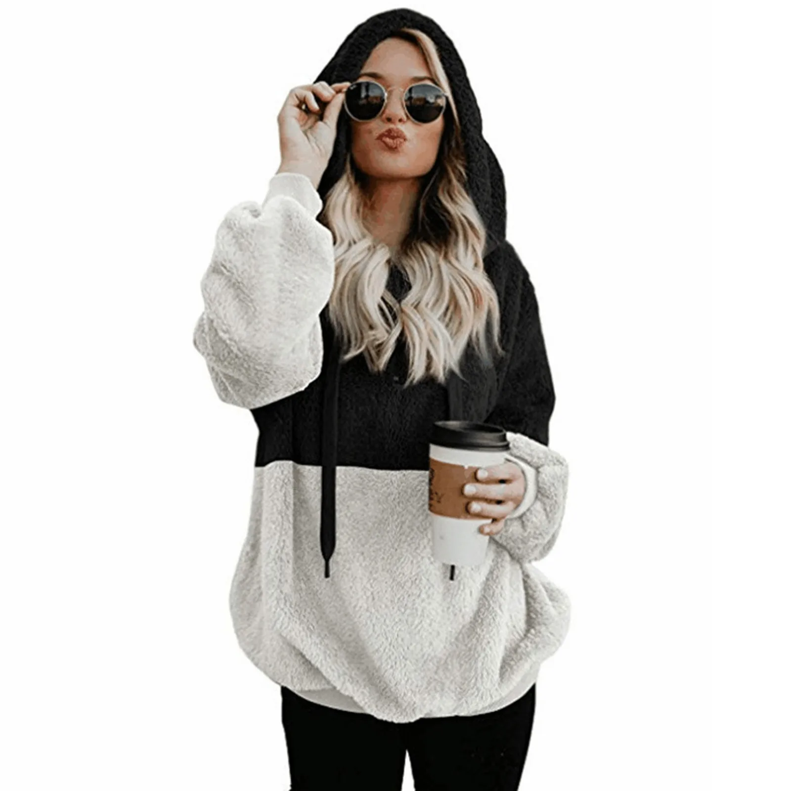 Fashion Women's Sweatshirt Color Blocking Hooded Stitched Long Sleeve Zipper Tops Autumn Winter Plush Warm Sweater
Fashion Women's Sweatshirt Color Blocking Hooded Stitched Long Sleeve Zipper Tops Autumn Winter Plush Warm Sweater