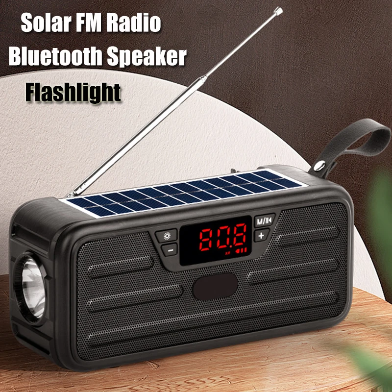 Portable FM Radio Solar Bluetooth Speaker Outdoor Loudspeaker with LED Digital Display Flashlight Support TF Card/AUX/USB Play
Portable FM Radio Solar Bluetooth Speaker Outdoor Loudspeaker with LED Digital Display Flashlight Support TF Card/AUX/USB Play