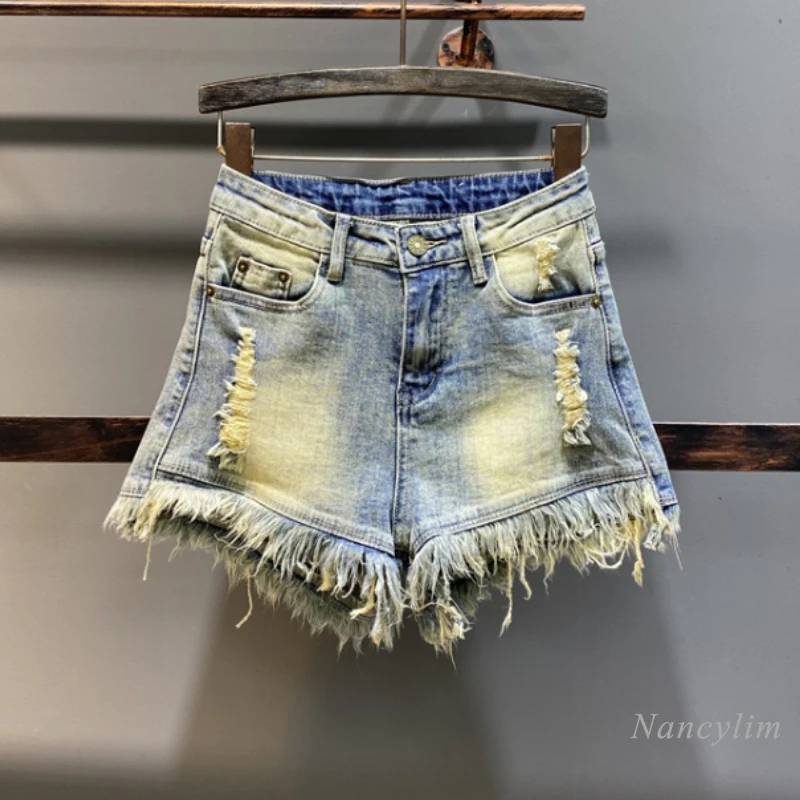 Retro Denim Shorts Women's Summer Slimming High Waist Design Burrs Tassels Ripped Hot Pants Sexy Short Femme 2022
Retro Denim Shorts Women's Summer Slimming High Waist Design Burrs Tassels Ripped Hot Pants Sexy Short Femme 2022