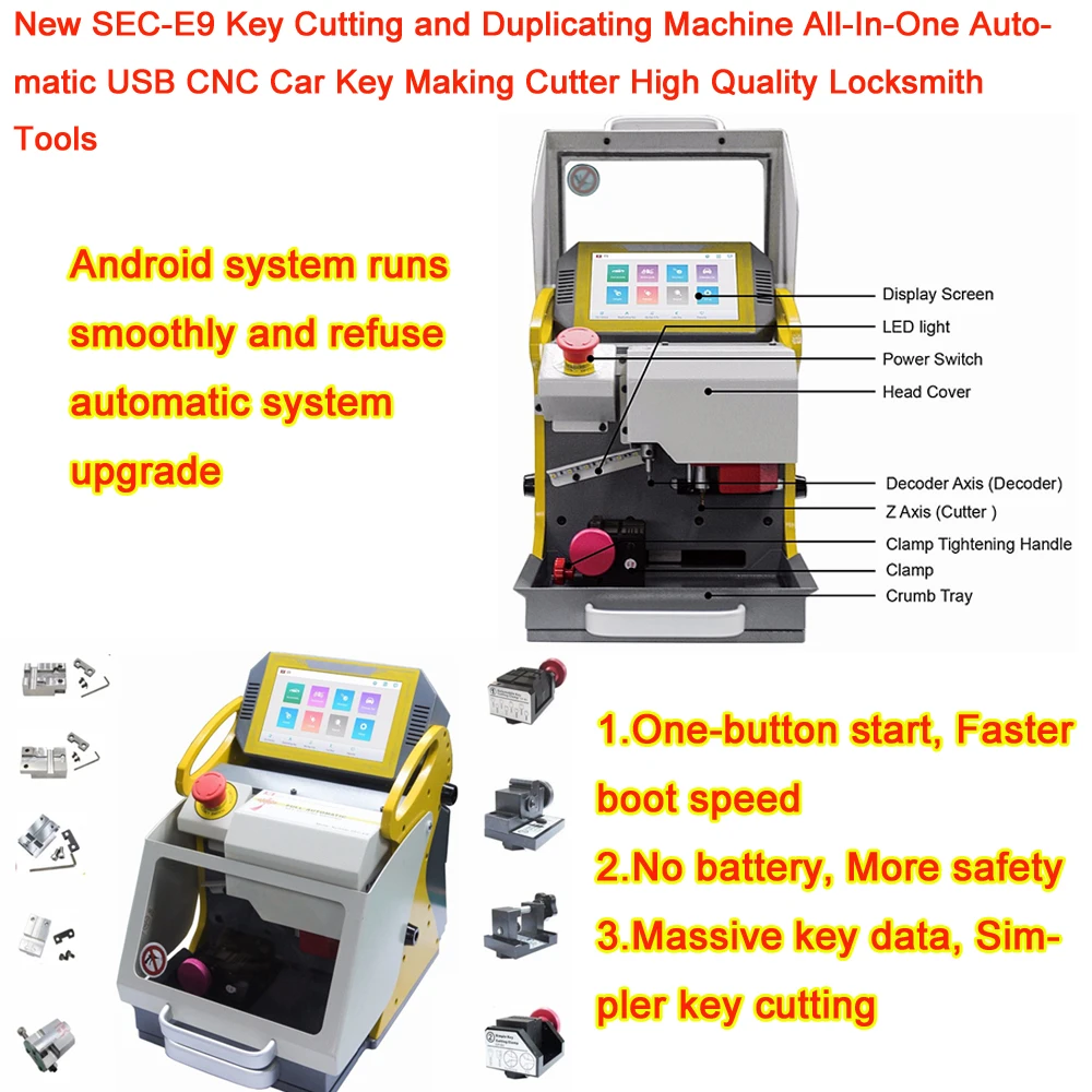 New SEC-E9 Key Cutting and Duplicating Machine All-In-One Automatic USB CNC Car Key Making Cutter High Quality Locksmith Tools
New SEC-E9 Key Cutting and Duplicating Machine All-In-One Automatic USB CNC Car Key Making Cutter High Quality Locksmith Tools