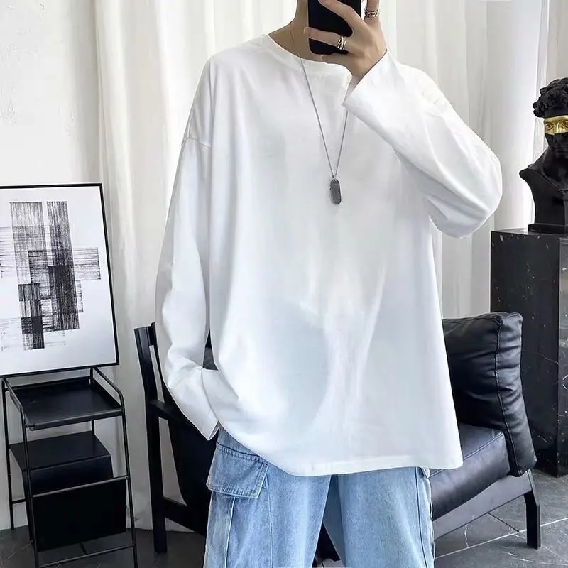Autumn long sleeve t-shirt men's loose solid color top simple round neck bottomed shirt
Autumn long sleeve t-shirt men's loose solid color top simple round neck bottomed shirt