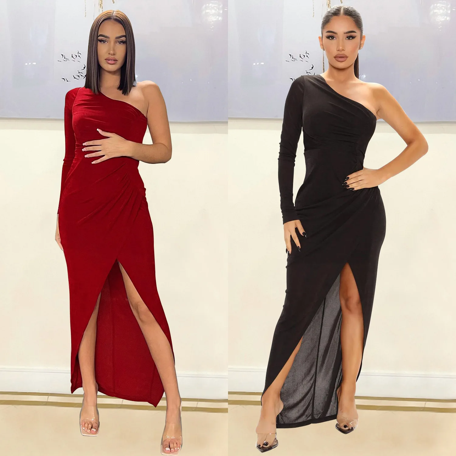 SKMY Autumn New Women Clothing Sexy Evening Party Dress Irregular One Shoulder Long Sleeve Bodycon Split Dress Solid Color
SKMY Autumn New Women Clothing Sexy Evening Party Dress Irregular One Shoulder Long Sleeve Bodycon Split Dress Solid Color