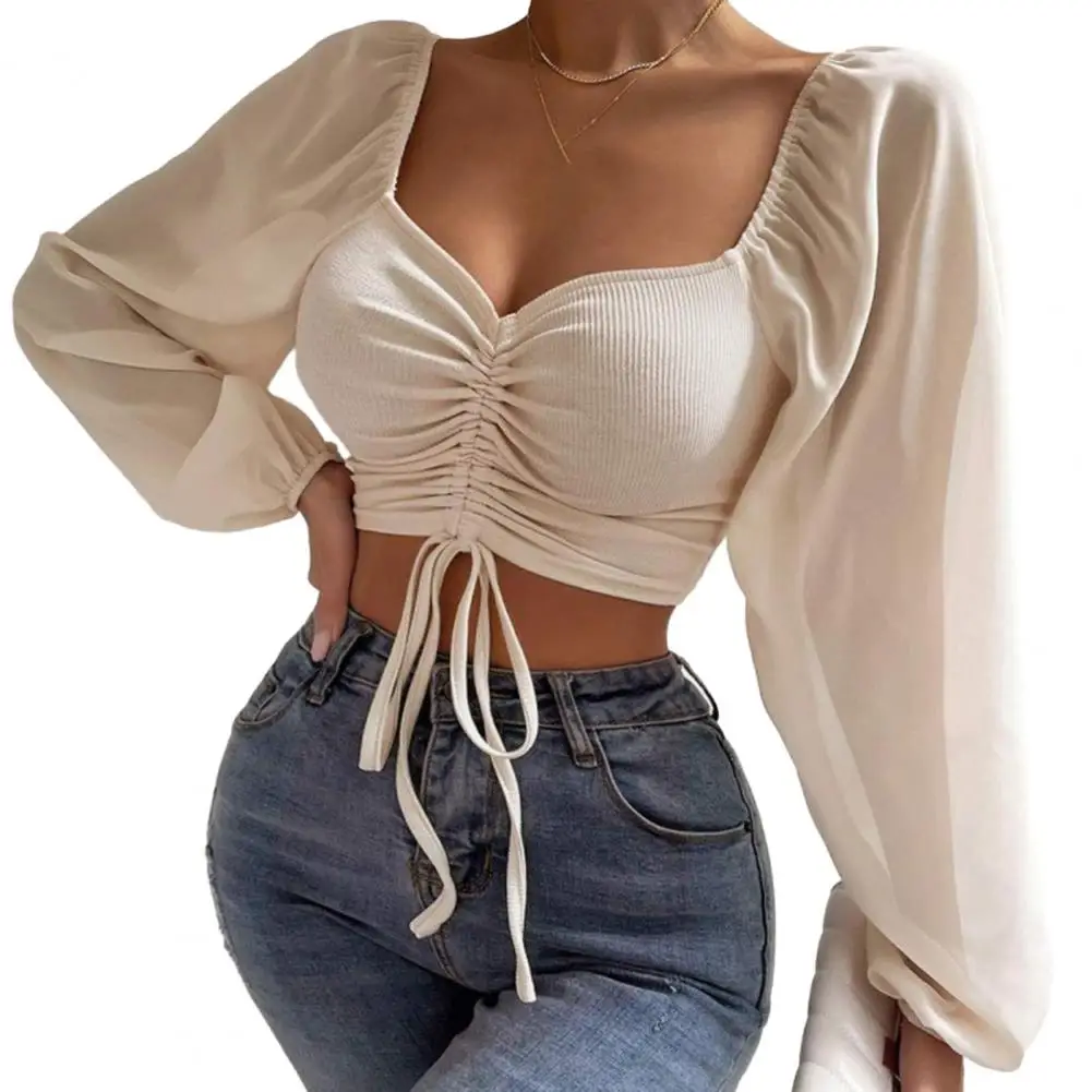 Women Cropped Tops Stylish Women's V-neck Drawstring Cropped Tops Sheer Lantern Sleeves Backless Pullover Blouse for Trendy
Women Cropped Tops Stylish Women's V-neck Drawstring Cropped Tops Sheer Lantern Sleeves Backless Pullover Blouse for Trendy