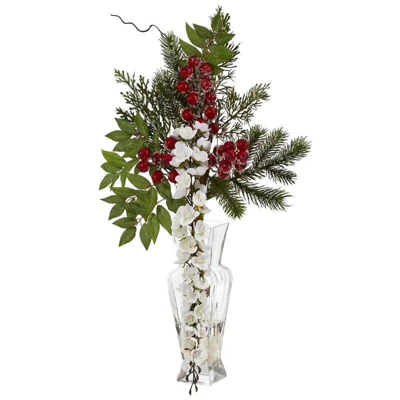 Elegant Iced Pine and Berry Wisteria Artificial Arrangement in Glass Vase - Perfect for Home Decor
Elegant Iced Pine and Berry Wisteria Artificial Arrangement in Glass Vase - Perfect for Home Decor