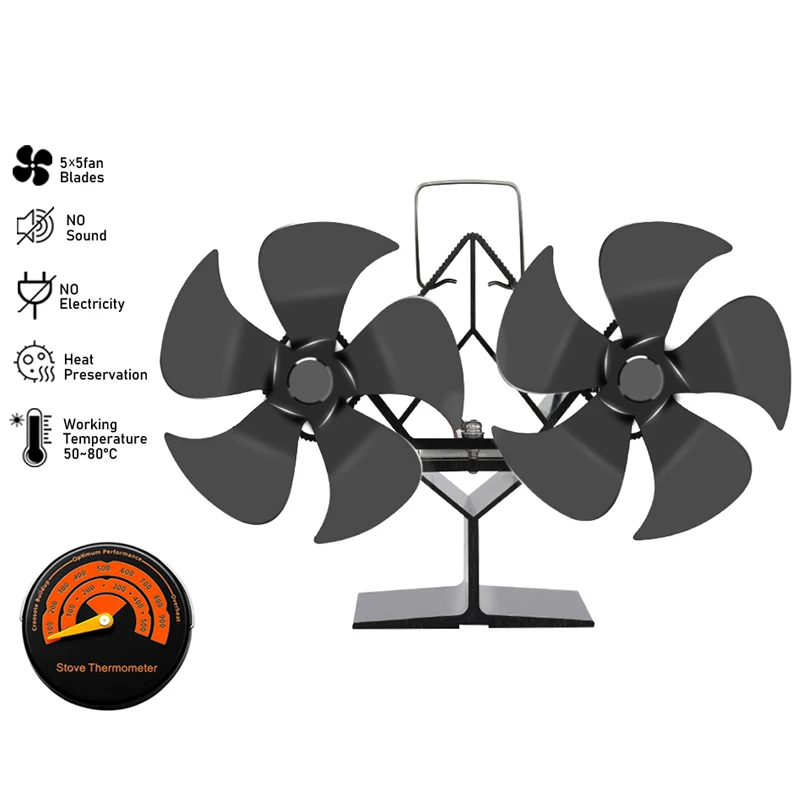 Black Fireplace Fan Double-headed Heat Powered Stove Fan Log Wood Burner Quiet Home Fireplace Fan Efficient Heat Distribution
Black Fireplace Fan Double-headed Heat Powered Stove Fan Log Wood Burner Quiet Home Fireplace Fan Efficient Heat Distribution