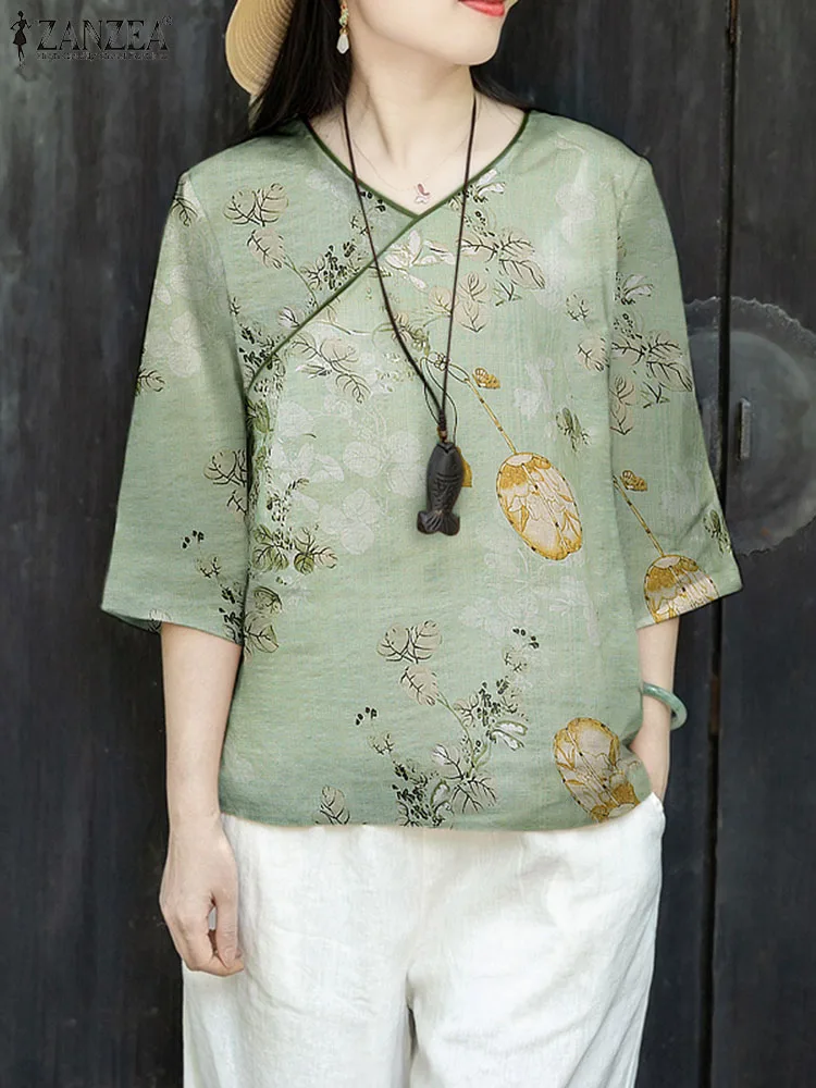 ZANZEA Vintage Plant Printing Tops Women 3/4 Sleeve Blouses Elegant V Neck Casual Loose Blusas Summer 2023 Oversize Shirts Femme
ZANZEA Vintage Plant Printing Tops Women 3/4 Sleeve Blouses Elegant V Neck Casual Loose Blusas Summer 2023 Oversize Shirts Femme