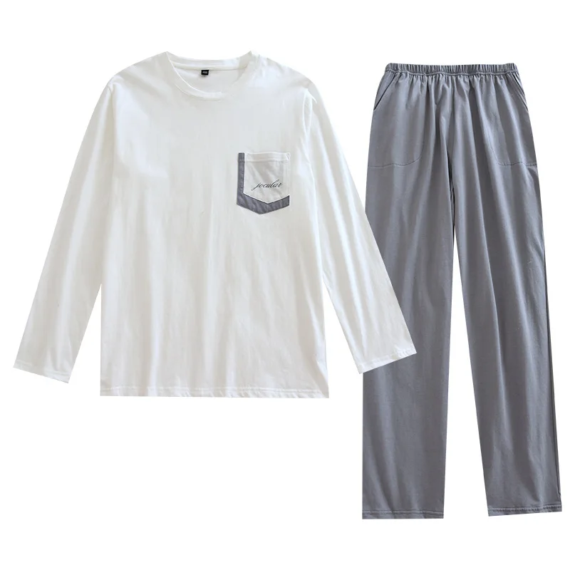 Comfy Men's Knitted Cotton Pajama Set Long-Sleeved Top with Elastic Waist Trousers Sleepwear O-Neck Lounge Set Home Clothing
Comfy Men's Knitted Cotton Pajama Set Long-Sleeved Top with Elastic Waist Trousers Sleepwear O-Neck Lounge Set Home Clothing