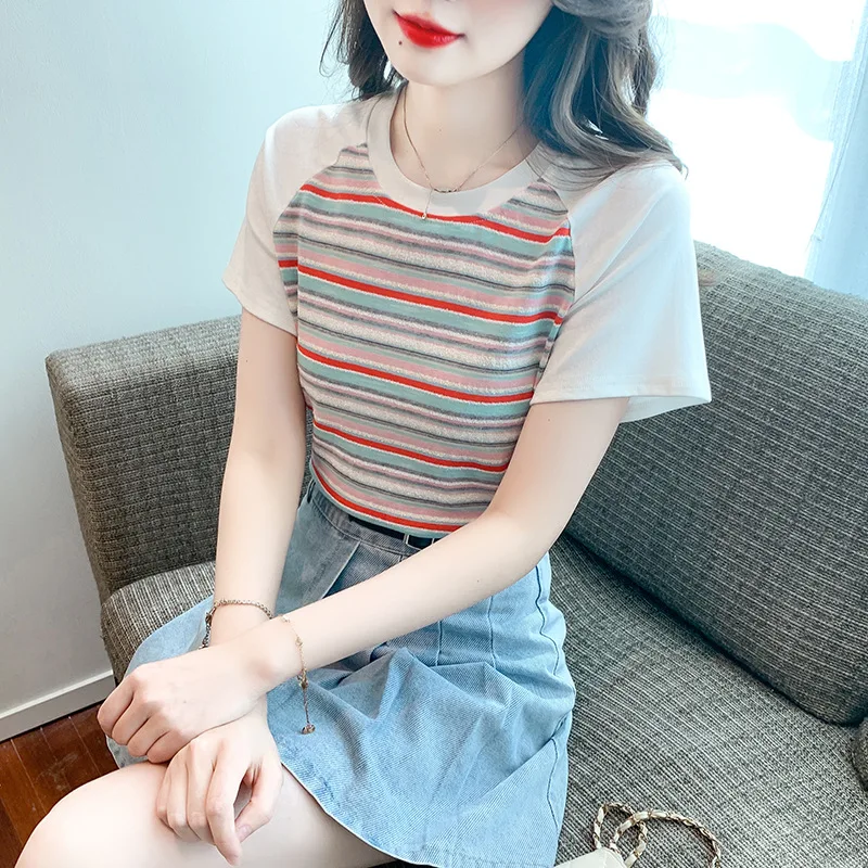 New T Shirt Women Rainbow Striped Tops Slim Fit t shirt Harajuku Tshirt Summer Short Sleeve Korean T-shirt Cute Clothes Tops
New T Shirt Women Rainbow Striped Tops Slim Fit t shirt Harajuku Tshirt Summer Short Sleeve Korean T-shirt Cute Clothes Tops