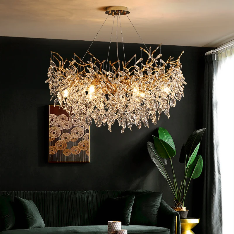 

Modern Crystal Chandelier Pendant Light Luxury Dining Room Decor Gold Branch Hanging Lamp Post Modern LED Drop Lighting Fixtures