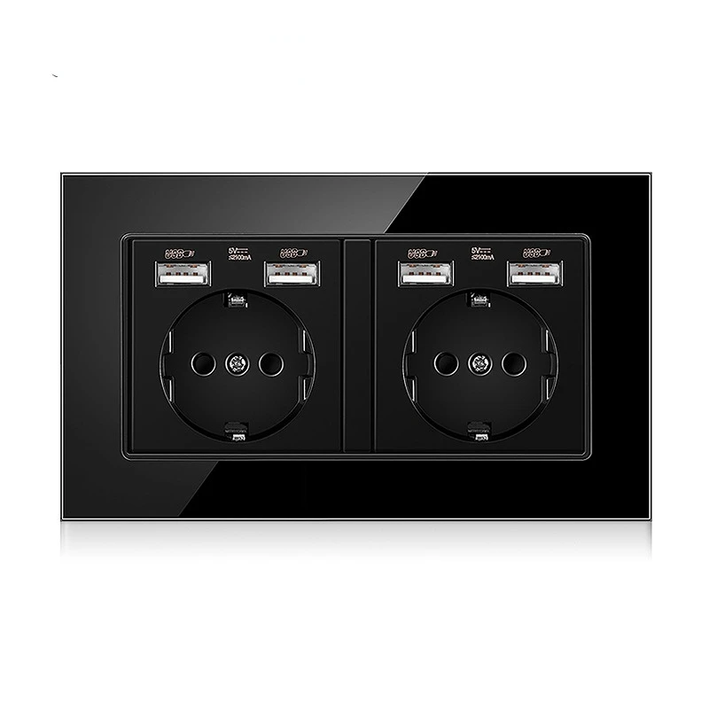 16A Socket Wall Plug Wall Socket Black Tempered Glass Panel Two Sockets USB Charging Socket EU Standard
16A Socket Wall Plug Wall Socket Black Tempered Glass Panel Two Sockets USB Charging Socket EU Standard