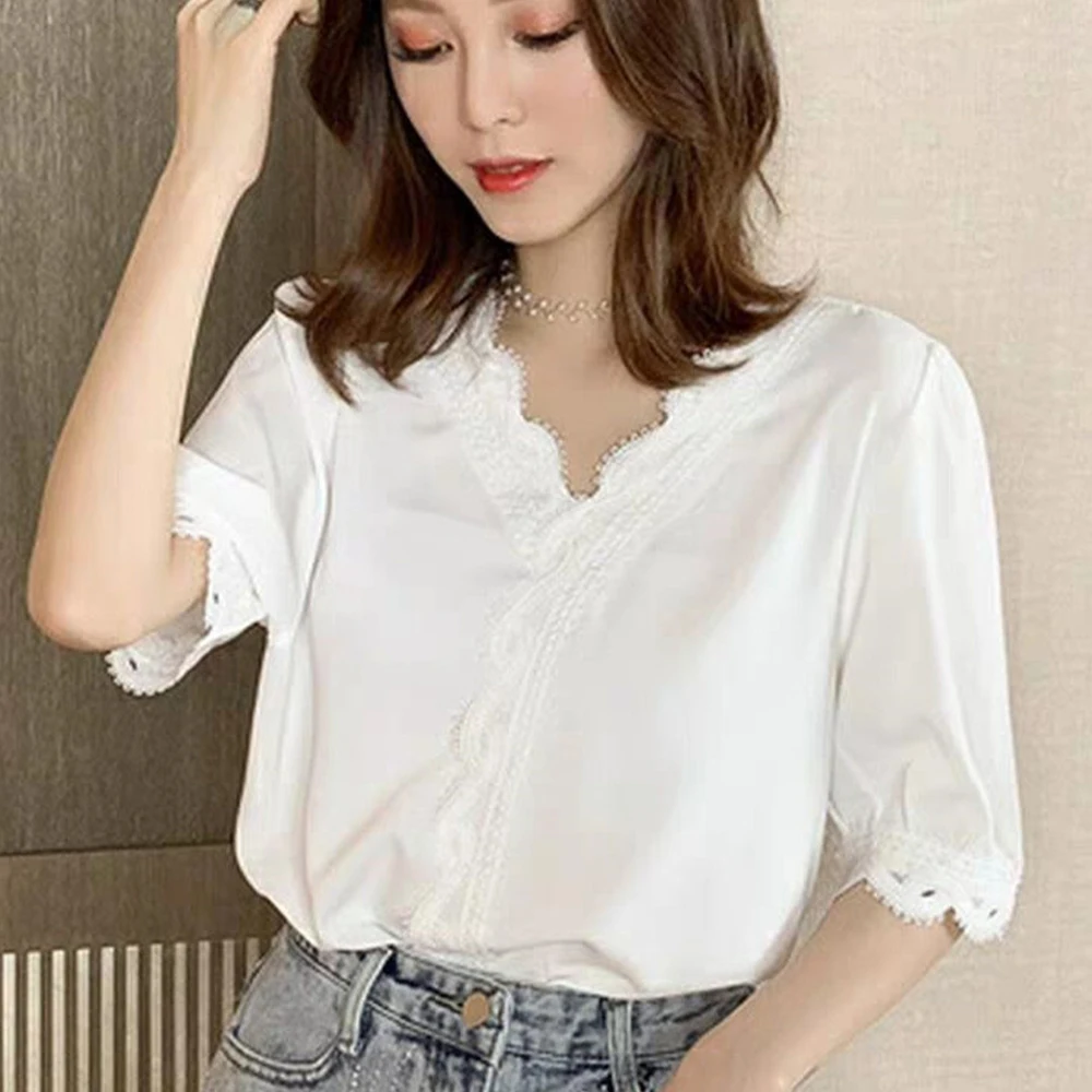 Kawaii Lace Ruffle PatchworkT-shirt Top Loose Blouses Korean Casual Aaesthetic Elegant V-neck Blusa Mujer Camisas Mujer T-Shirt
Kawaii Lace Ruffle PatchworkT-shirt Top Loose Blouses Korean Casual Aaesthetic Elegant V-neck Blusa Mujer Camisas Mujer T-Shirt