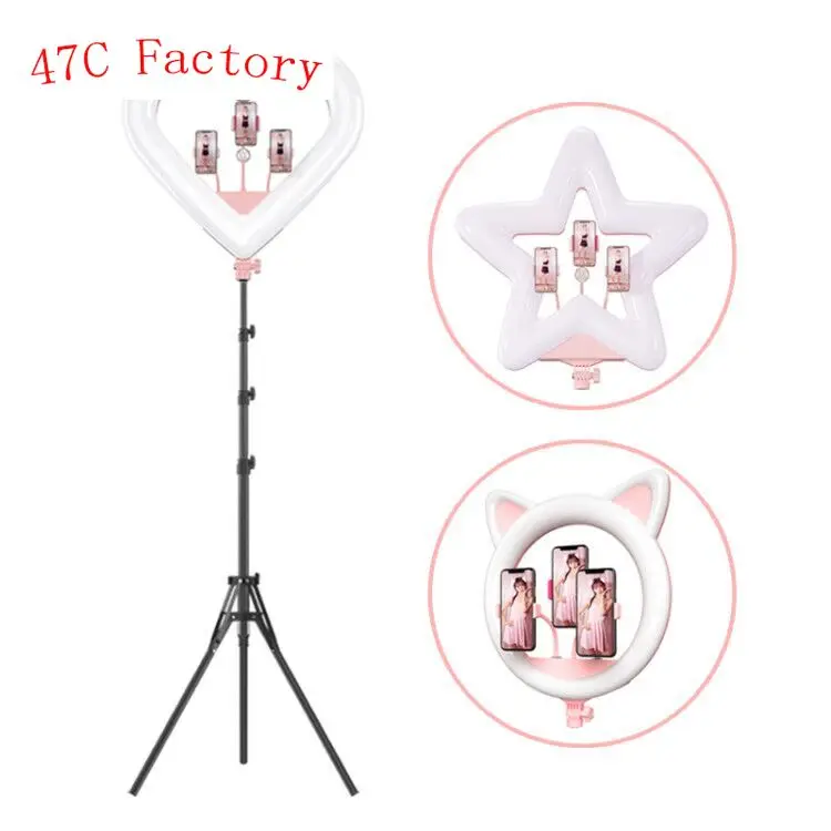 

Photography Lighting Heart Shaped Ring Light 3200k-5500k Dimmable Led Selfie Ring Light With Tripod For Live