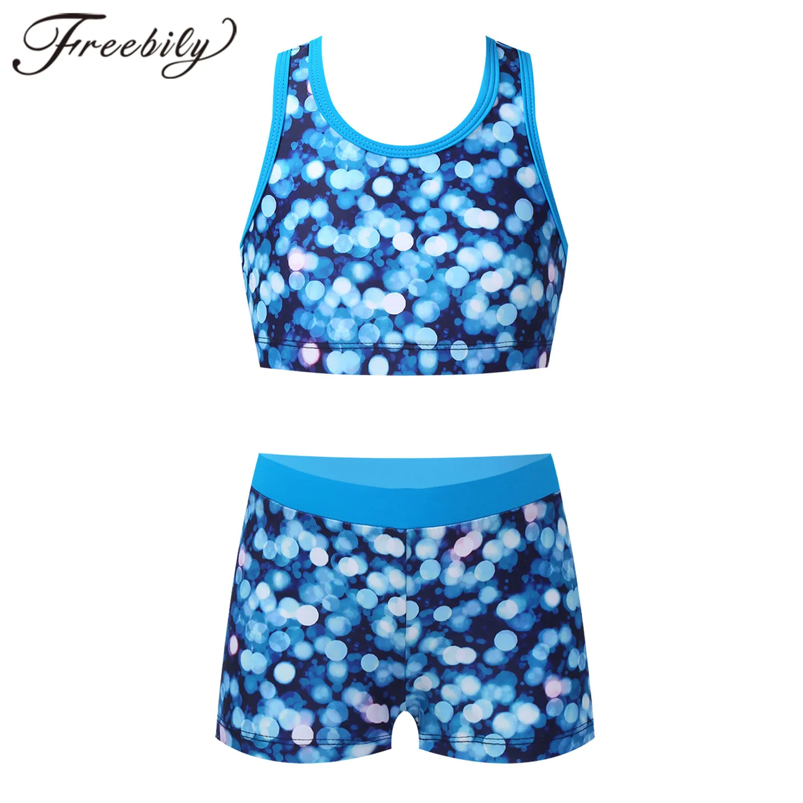 

Girls Swimwear Two Pieces Printed Swimsuits Tank Top + Shorts Kids Tracksuits Ballet Gym Outfits Summer Childrens Bathing Suits