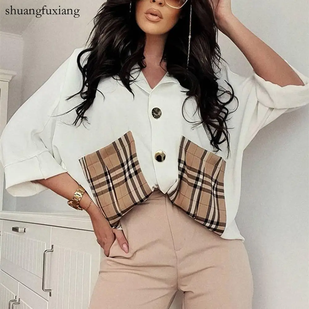 Casual Loose Plaid Pocket Shirt Blouse Women 2022 Spring Batwing Sleeve Button Shirts Top Woman Elegant Office White Tops Femme
Casual Loose Plaid Pocket Shirt Blouse Women 2022 Spring Batwing Sleeve Button Shirts Top Woman Elegant Office White Tops Femme