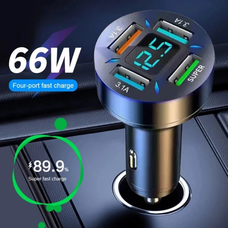 66W PD Car Charger 4-Port USB & QC 3.0 Fast Charging Cigarette Lighter Adapter Charger for IPhone Xiaomi Huawei Samsung
66W PD Car Charger 4-Port USB & QC 3.0 Fast Charging Cigarette Lighter Adapter Charger for IPhone Xiaomi Huawei Samsung