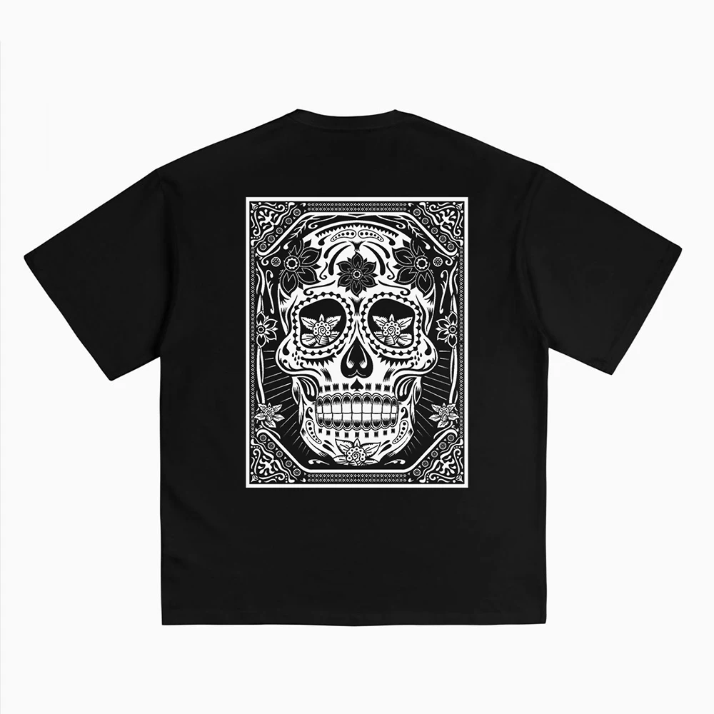 

Summer Cotton Hiphop Short-sleeved T-shirt West Coast American High Street Y2K Skull Print Casual All-match Top Men's Clothing