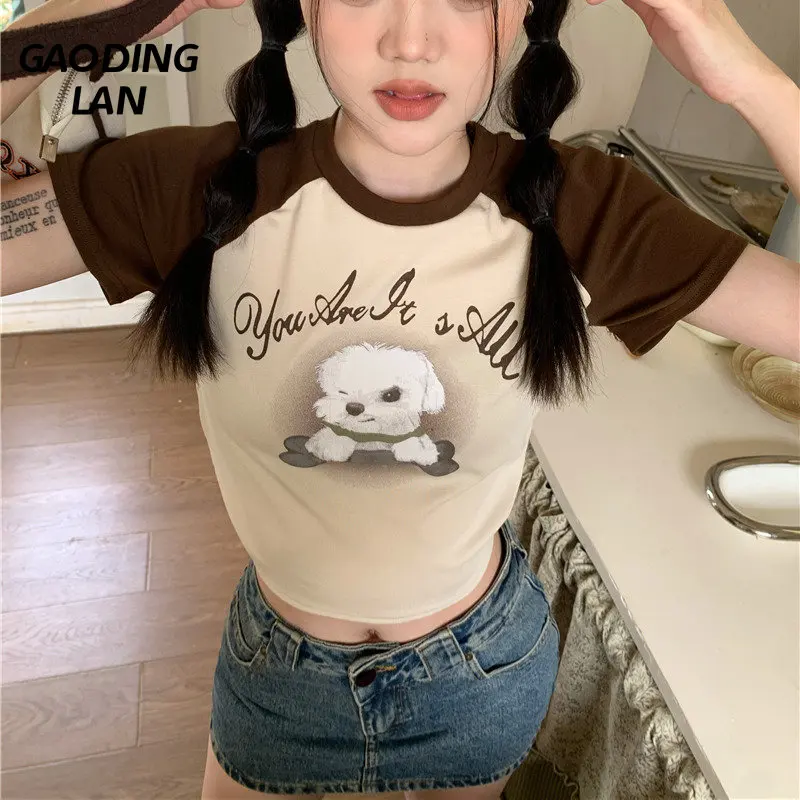 Harajuku Cartoon Print Short Sleeve Women T-shirt Summer Pure Cotton O Neck Patchwork Color Female Short Tops Slim Fit Tees Lady
Harajuku Cartoon Print Short Sleeve Women T-shirt Summer Pure Cotton O Neck Patchwork Color Female Short Tops Slim Fit Tees Lady