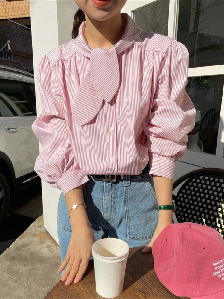 Spring Sweet Puff Sleeve Striped Shirt Women Korean Style Long Sleeve Single Breasted Casual Vintage Tops 2022 Blusas Mujer
Spring Sweet Puff Sleeve Striped Shirt Women Korean Style Long Sleeve Single Breasted Casual Vintage Tops 2022 Blusas Mujer
