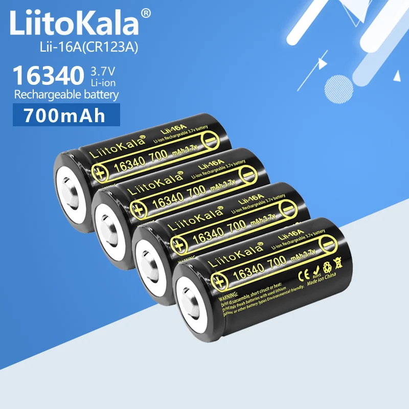 

1-10pcs LiitoKala Lii-16A 16340 700mAh 3.7V Li-ion Rechargeable Battery CR123A Battery For LED Flashlight 16350 CR123A Battery