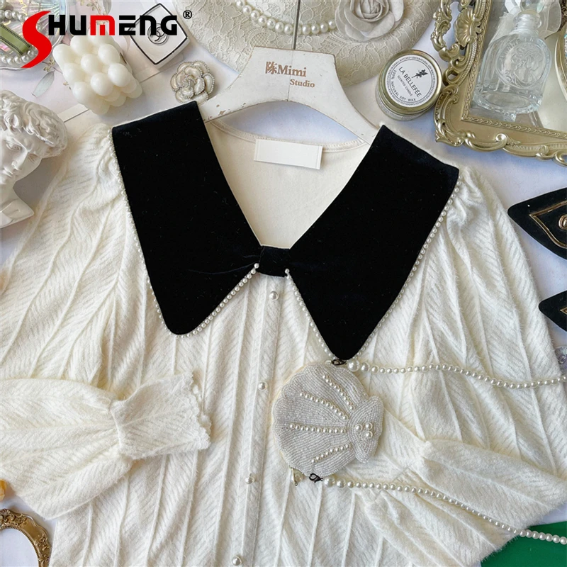 Contrast Color Bow Decorative Beaded Brushed Lace Shirt Women's Spring Autumn Camisas Mujer 2022 New Blouse Bottoming Tops
Contrast Color Bow Decorative Beaded Brushed Lace Shirt Women's Spring Autumn Camisas Mujer 2022 New Blouse Bottoming Tops