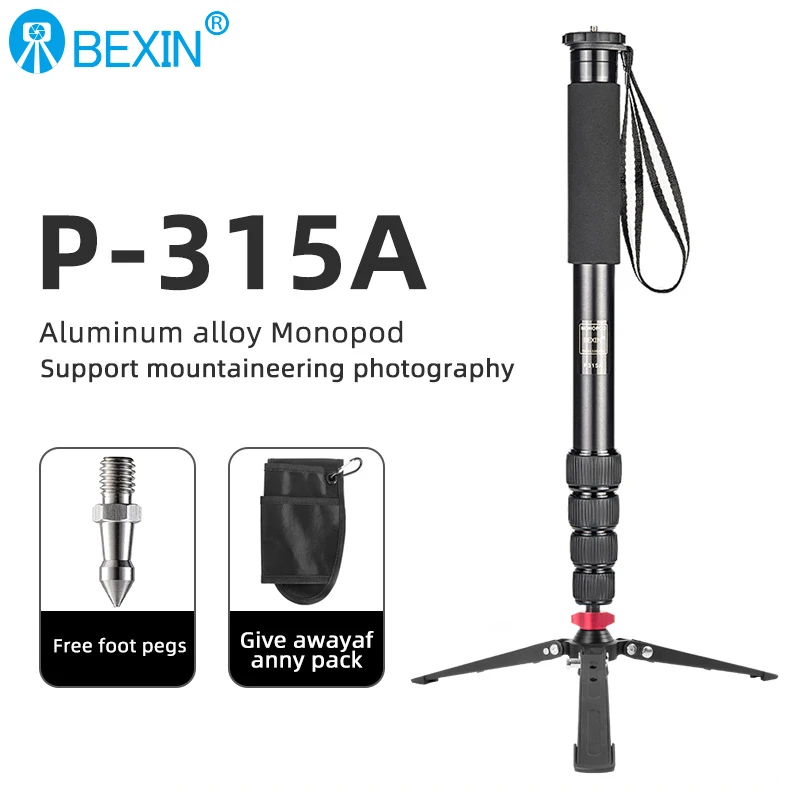 P315A Professional Aluminium Camera Tripod 63inch 5 Sections Manbily Video Monopod for Canon Nikon DSLR Gopro 6 Action Camera
P315A Professional Aluminium Camera Tripod 63inch 5 Sections Manbily Video Monopod for Canon Nikon DSLR Gopro 6 Action Camera