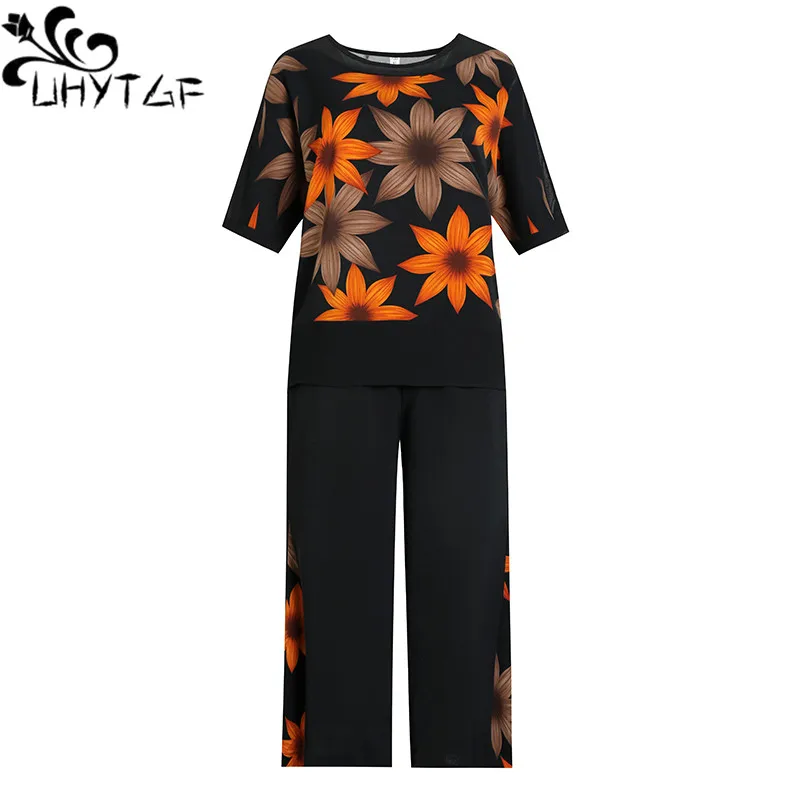 UHYTGF Summer Two-Piece Set Womens Short-Sleeved Printed Chiffon Top+Wide-Leg Pants Suit Female Tracksuit Loose Size Clothes 23
UHYTGF Summer Two-Piece Set Womens Short-Sleeved Printed Chiffon Top+Wide-Leg Pants Suit Female Tracksuit Loose Size Clothes 23