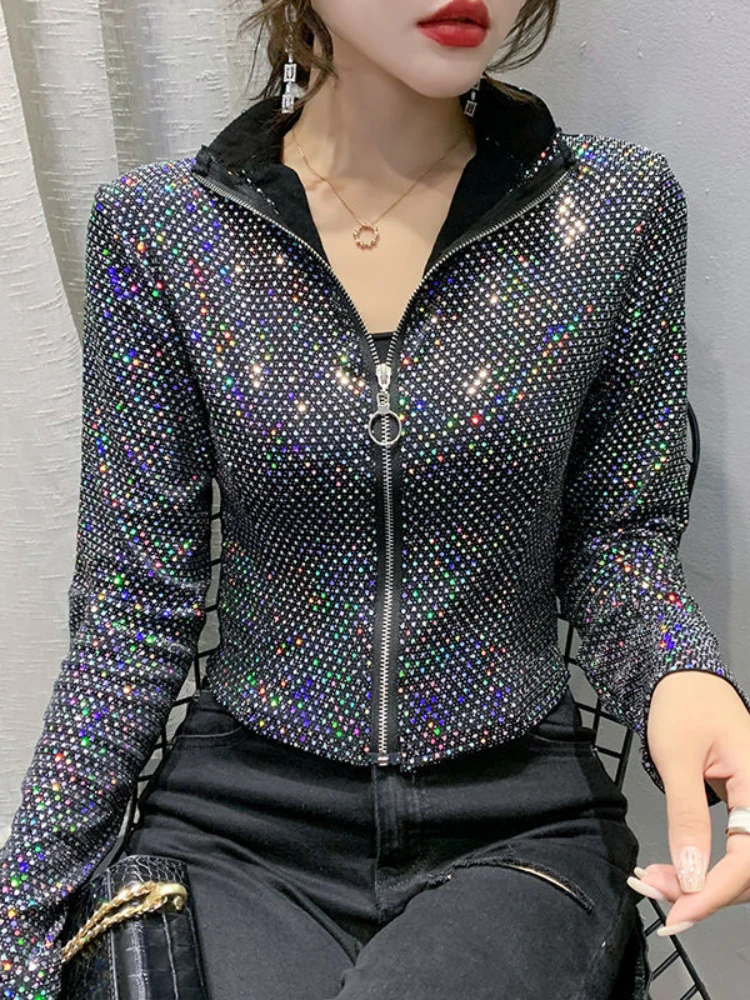 Spring Autumn Jacket Women New Glitter Sequined Short Jacket Female Fashion Long Sleeve Design Sense Sexy Bottoming Shirt 2022
Spring Autumn Jacket Women New Glitter Sequined Short Jacket Female Fashion Long Sleeve Design Sense Sexy Bottoming Shirt 2022