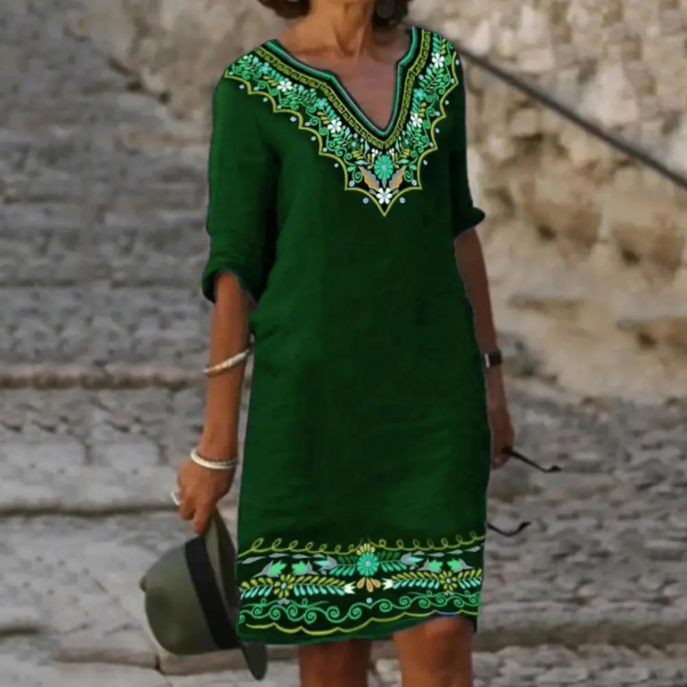 Charming V-Neck Half Sleeve Straight Loose Fit Midi Dress Autumn Casual Ethnic Style Embroidered Flower Print Dress Streetwear
Charming V-Neck Half Sleeve Straight Loose Fit Midi Dress Autumn Casual Ethnic Style Embroidered Flower Print Dress Streetwear