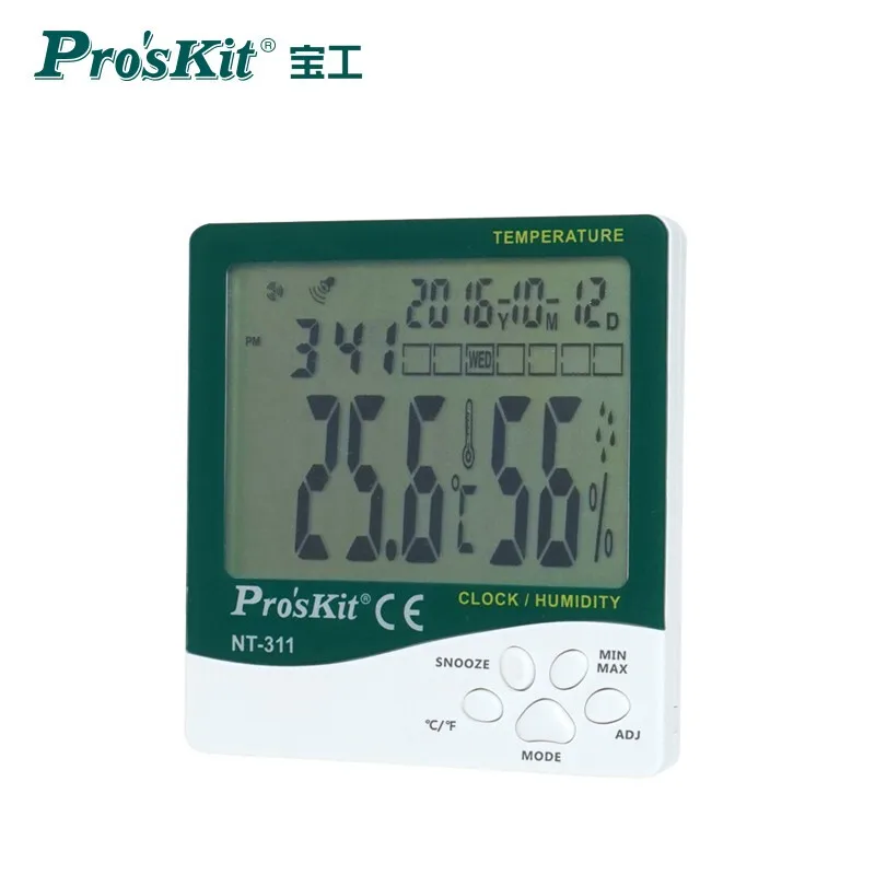 

Taiwan Pro'sKit NT-311 Household hygrometer digital thermometer Temperature Humidity Clock Memory