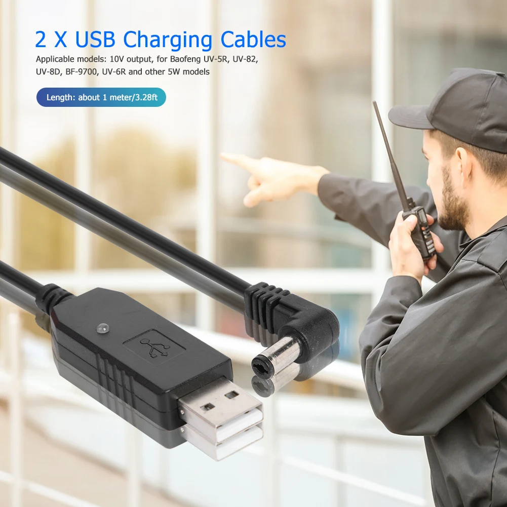 2pcs USB Charger Cables Practical Durable With Indicator Light for BaoFeng UV-5R UV-82 UV-8D BF-9700 UV-6R Walkie Talkie
2pcs USB Charger Cables Practical Durable With Indicator Light for BaoFeng UV-5R UV-82 UV-8D BF-9700 UV-6R Walkie Talkie