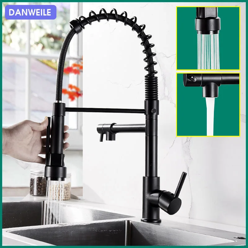 Black Brushed Spring Pull Down Kitchen Sink Faucet Hot & Cold Water Mixer Crane Tap with Dual Spout Deck Mounted
Black Brushed Spring Pull Down Kitchen Sink Faucet Hot & Cold Water Mixer Crane Tap with Dual Spout Deck Mounted