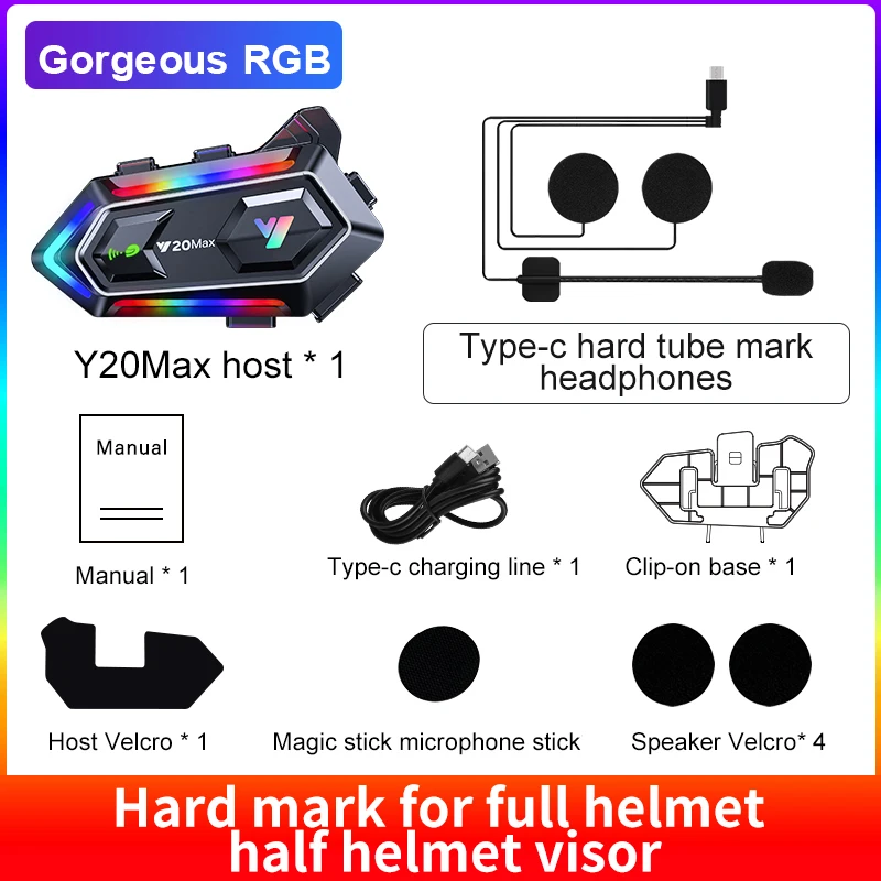 Bluetooth-гарнитура Y20 MAX для мотоциклетного шлема, V5.3 RGB
Bluetooth-гарнитура Y20 MAX для мотоциклетного шлема, V5.3 RGB