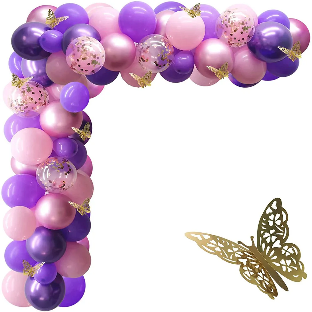 125Pcs Pink Purple Balloon Garland Arch Kit for Baby Shower Wedding Bridal Birthday Party Latex Balloons with Gold Butterfly 
125Pcs Pink Purple Balloon Garland Arch Kit for Baby Shower Wedding Bridal Birthday Party Latex Balloons with Gold Butterfly