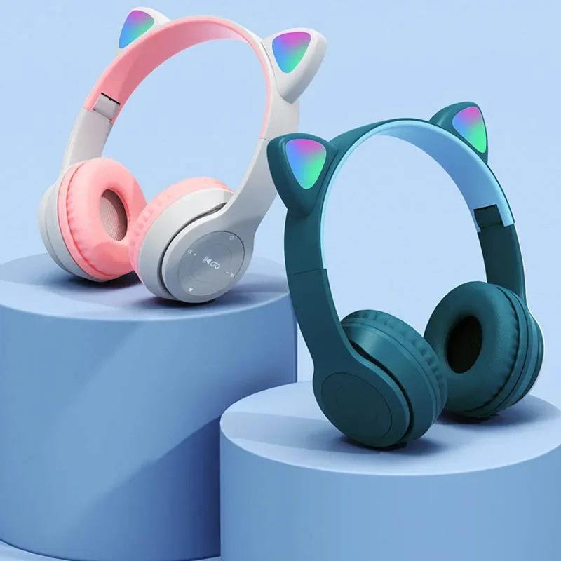 Bluetooth-совместимая гарнитура с кошачьими ушками и светодиодной беспроводной