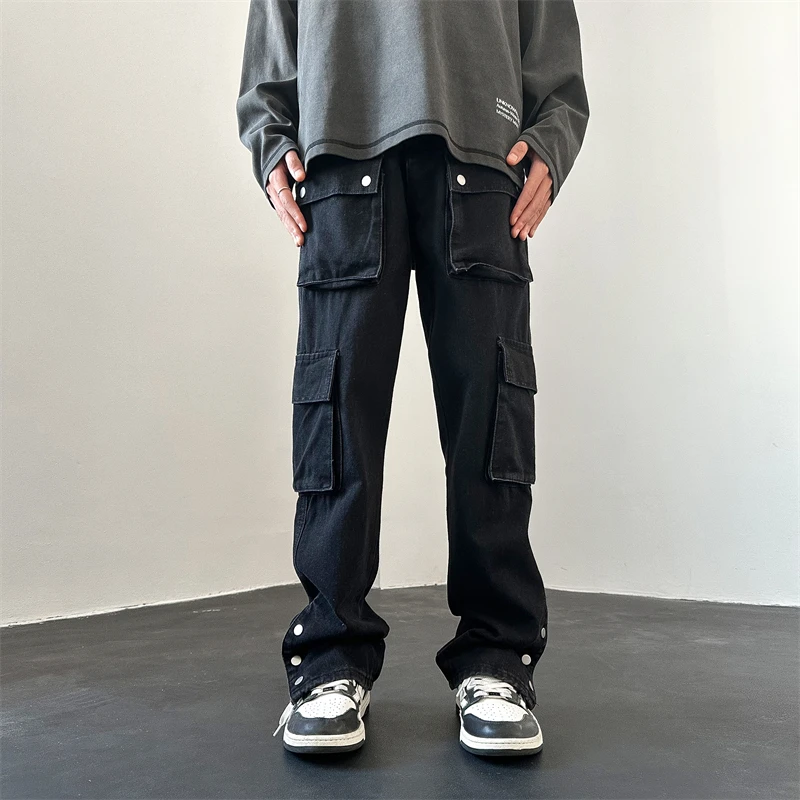 Черные джинсы, мужские джинсовые брюки в стиле High Street, прямые брюки со множеством карманов, мужские свободные модные повседневные уличные брюки из искусственной кожи
Черные джинсы, мужские джинсовые брюки в стиле High Street, прямые брюки со множеством карманов, мужские свободные модные повседневные уличные брюки из искусственной кожи