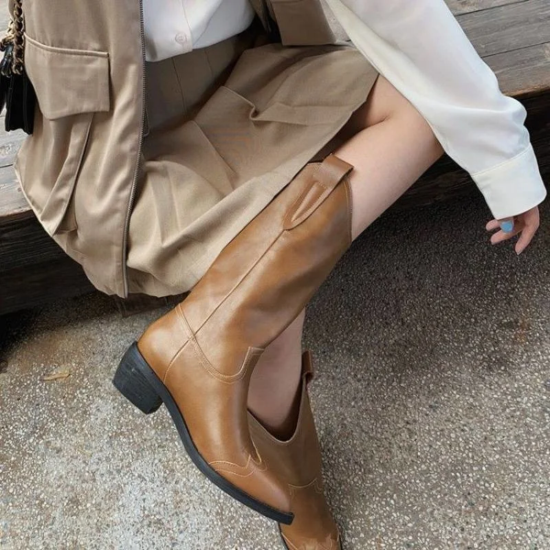 Casual Mid-calf Cowboy Boots Women Elegant V-mouth Knight Boots Soft Leather Pointed Chunky Cowgirl Booties Fashion Ladies Shoes
Casual Mid-calf Cowboy Boots Women Elegant V-mouth Knight Boots Soft Leather Pointed Chunky Cowgirl Booties Fashion Ladies Shoes
